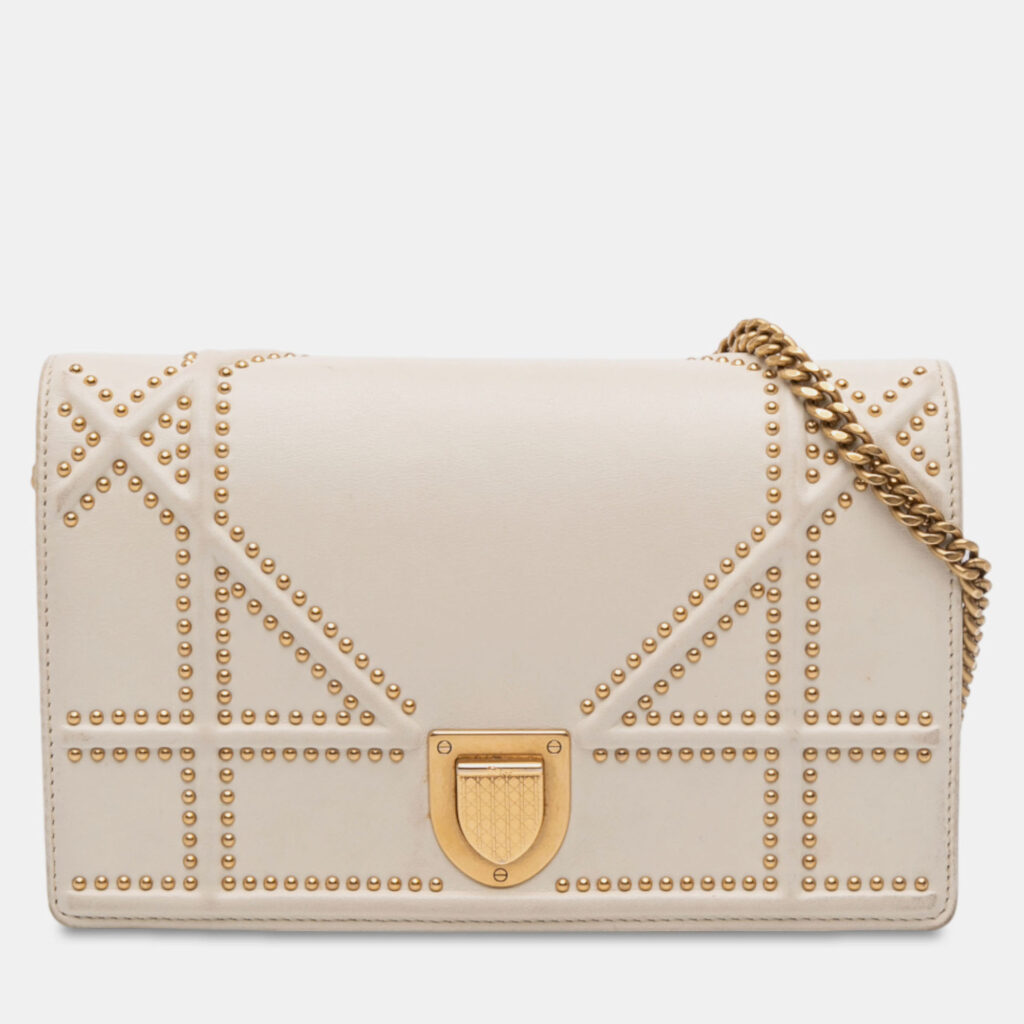 Dior White Studded Lambskin Diorama Wallet on Chain Dior White Studded Lambskin Diorama Wallet on Chain