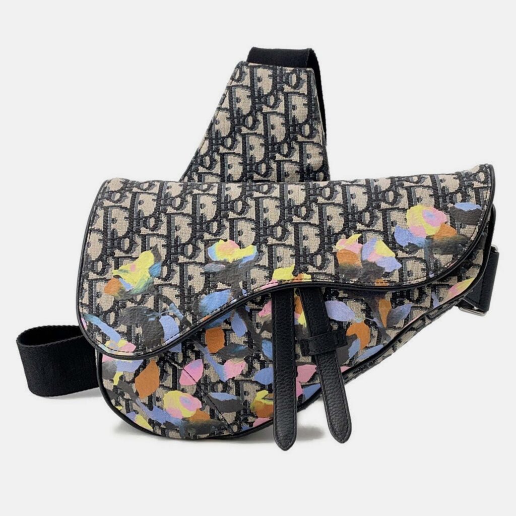 Dior Oblique Saddlebag By Alex Foxton Navy/Multicolor Canvas Leather