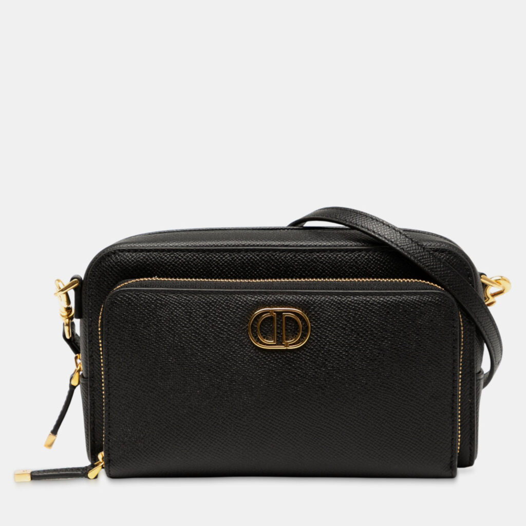 Dior Black Grained Calfskin Caro Double Pouch