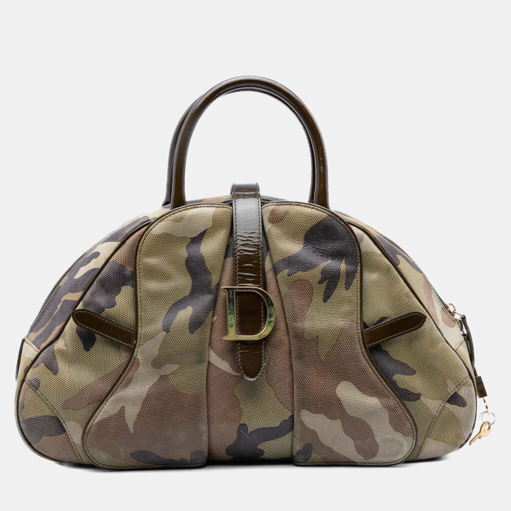 Dior Green Camouflage Coated Canvas Double Saddle Bowler Bag Dior Green Camouflage Coated Canvas Double Saddle Bowler Bag
