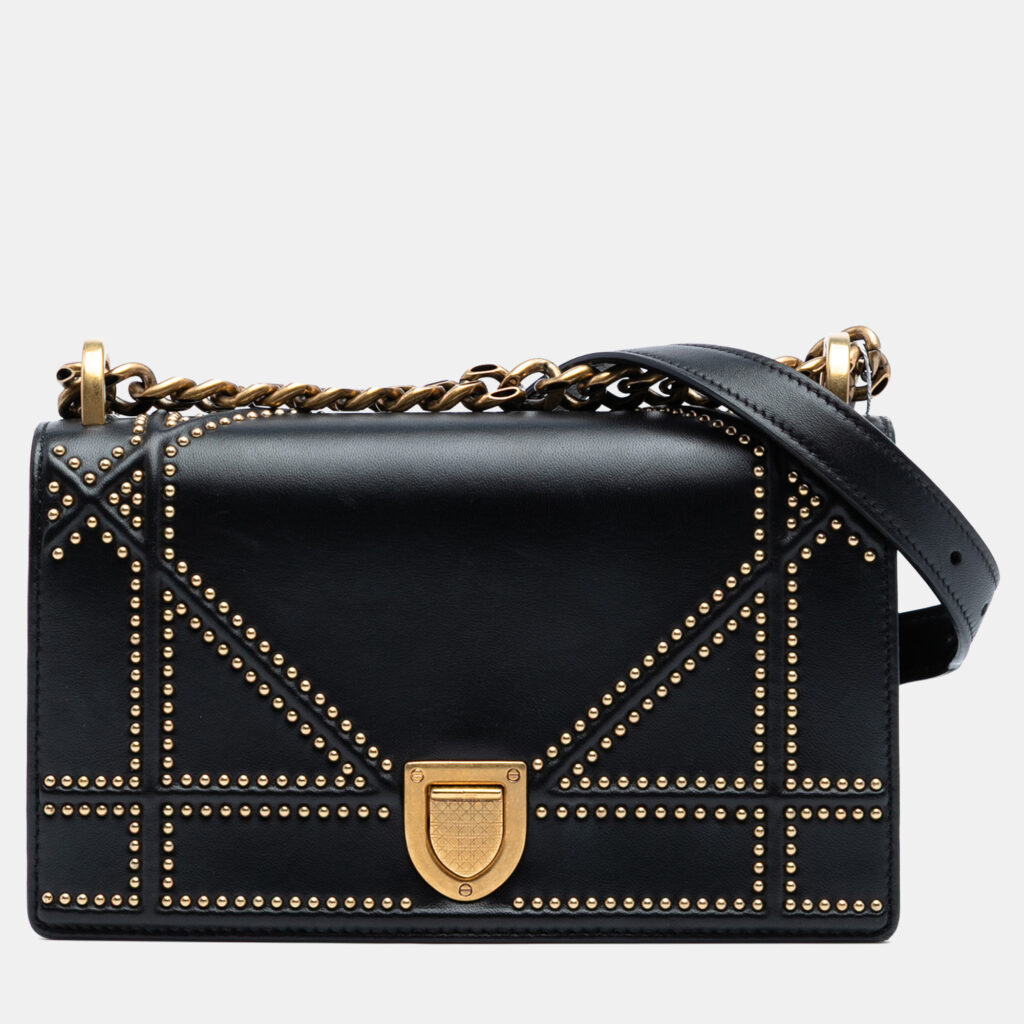 Dior Black Small Lambskin Studded Diorama Flap