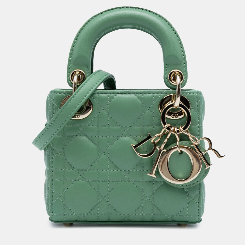 luxury-women-dior-used-handbags-p1234276-008-1.jpg Dior Green Micro Lambskin Cannage Lady Dior