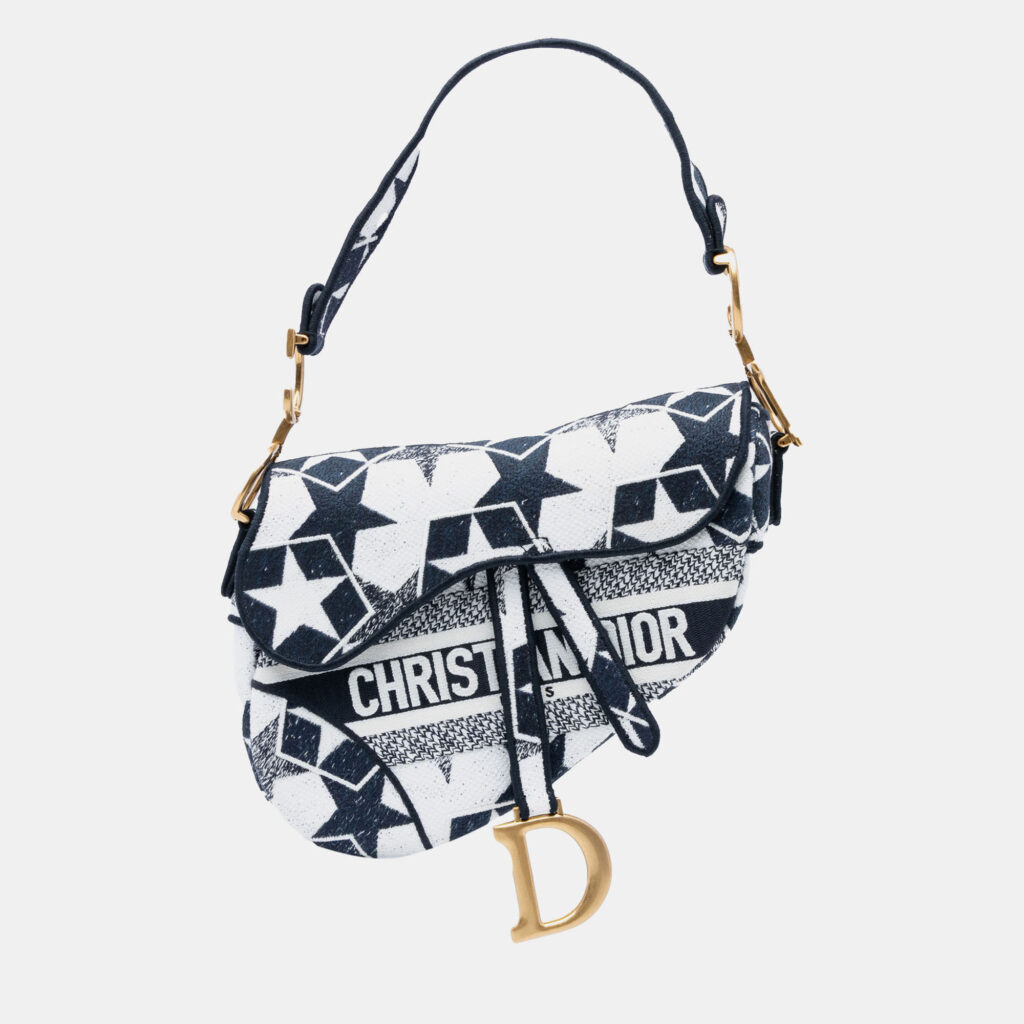 Dior White Embroidered Canvas Stars Saddle Bag Dior White Embroidered Canvas Stars Saddle Bag