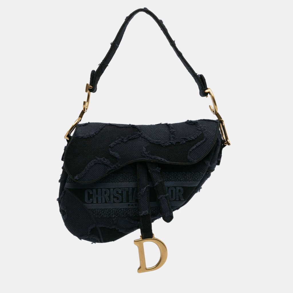 Dior Navy Blue Camouflage Embroidered Canvas Saddle Bag Dior Navy Blue Camouflage Embroidered Canvas Saddle Bag