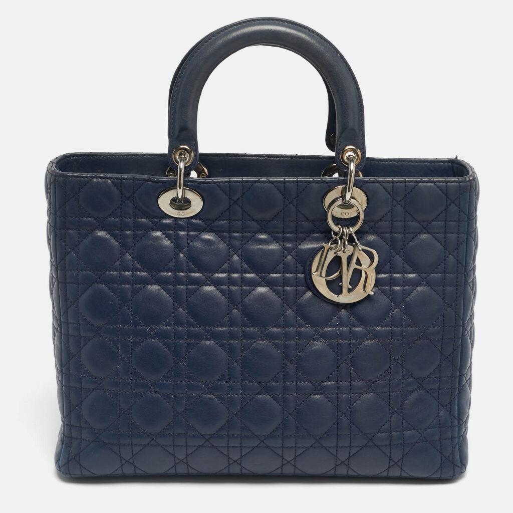 Dior Navy Blue Cannage Leather Large Lady Dior Tote Dior Navy Blue Cannage Leather Large Lady Dior Tote