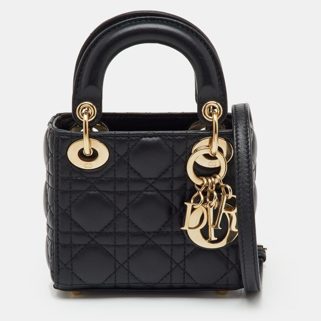 Dior Black Cannage Leather Micro Lady Dior Tote