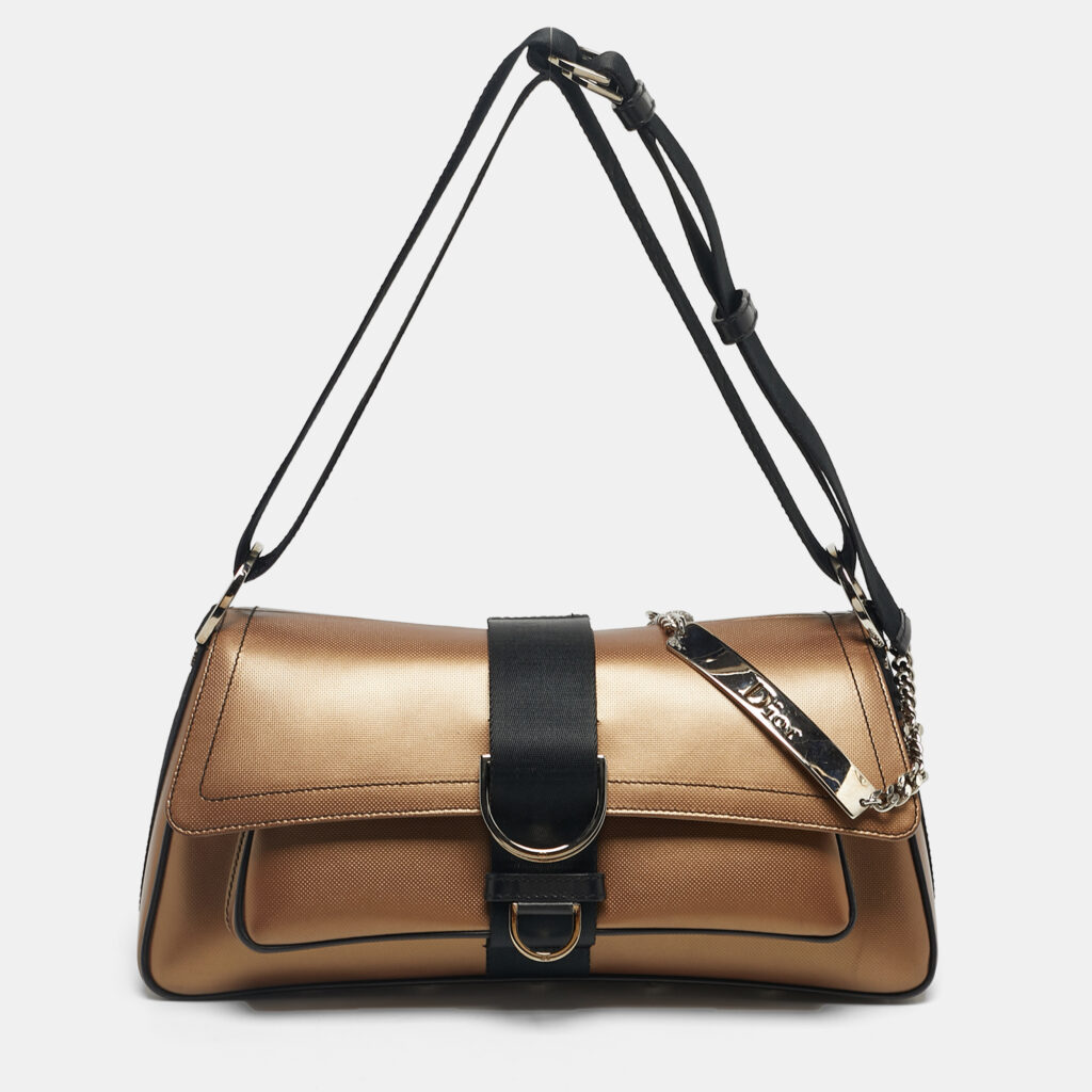 Dior Bronze/Black Leather and Fabric Hardcore Shoulder Bag Dior Bronze/Black Leather and Fabric Hardcore Shoulder Bag