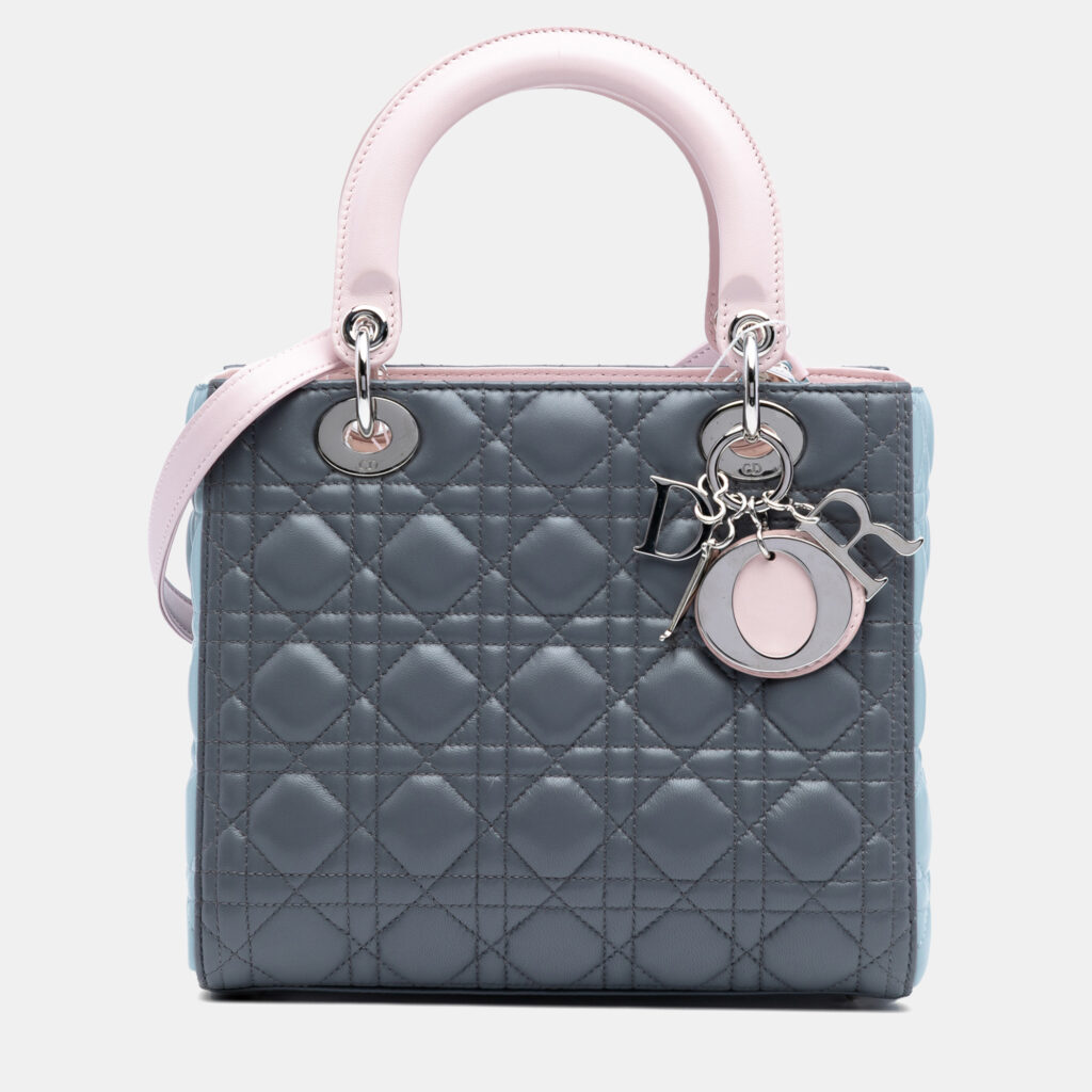 Dior Grey Pink Medium Tricolor Lambskin Cannage Lady Dior Dior Grey Pink Medium Tricolor Lambskin Cannage Lady Dior