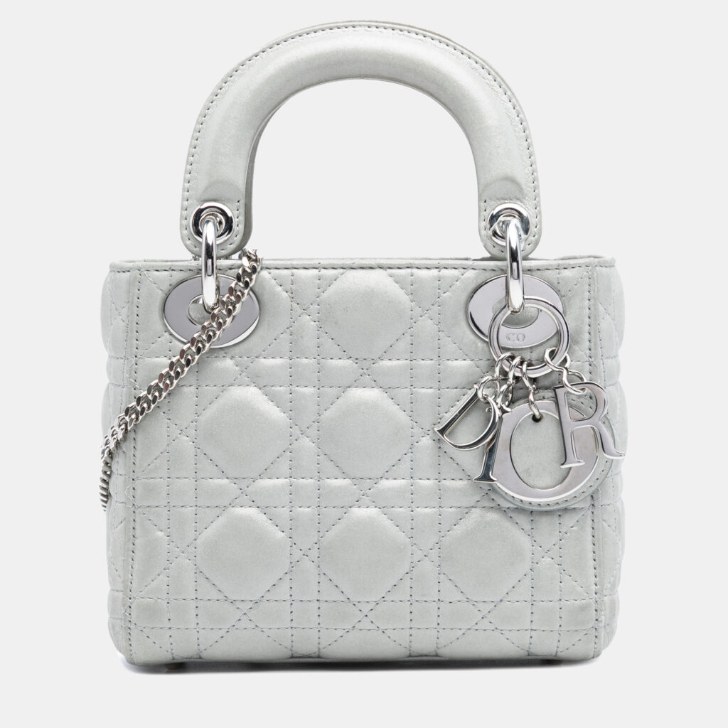 Dior Silver Mini Iridescent Lambskin Cannage Lady Dior