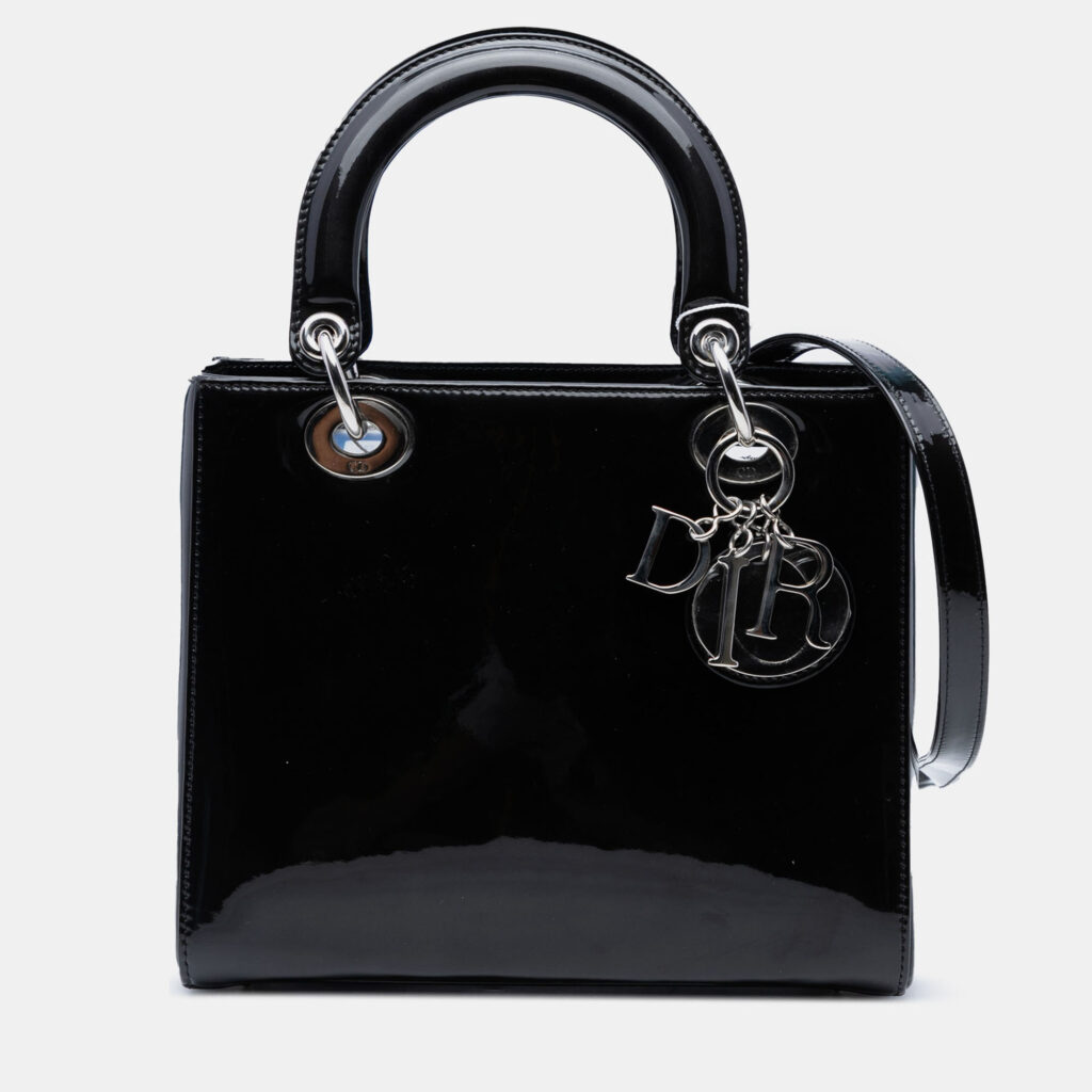luxury-women-dior-used-handbags-p1236438-007-1.jpg Dior Black Medium Patent Lady Dior