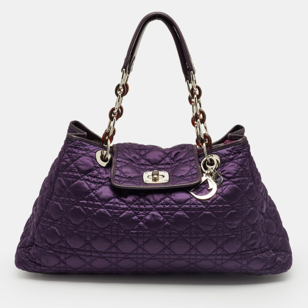 luxury-women-dior-used-handbags-p1236595-002.jpg Dior Purple Cannage Nylon and Leather Charming Lock Bag