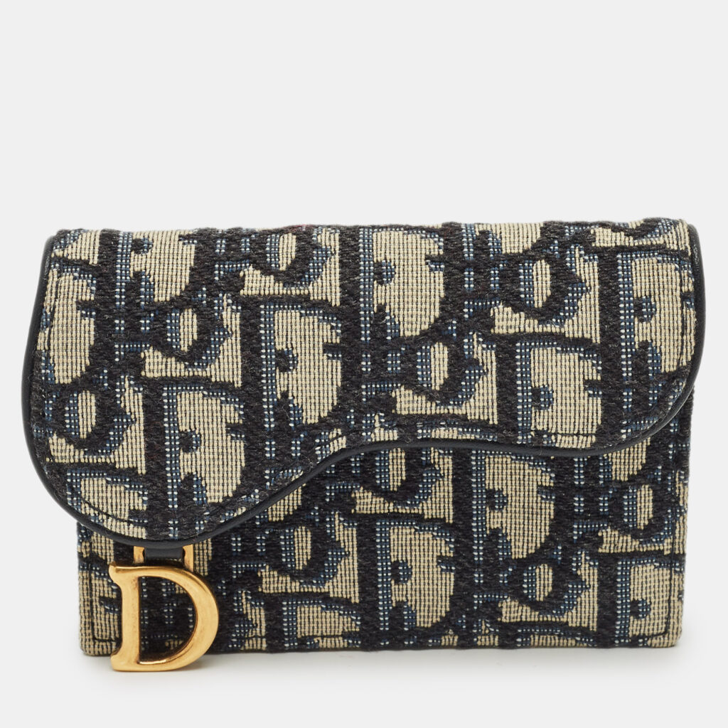 Dior Navy Blue Oblique Canvas and Leather Saddle Card Case Dior Navy Blue Oblique Canvas and Leather Saddle Card Case