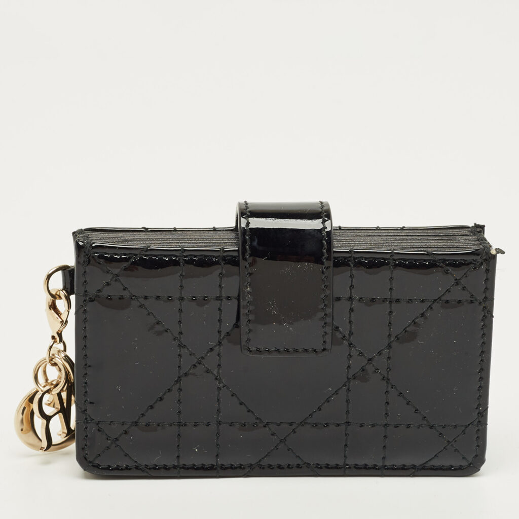 Dior Black Cannage Patent Leather Lady Dior Gusset Card Holder Dior Black Cannage Patent Leather Lady Dior Gusset Card Holder