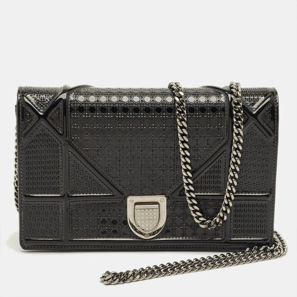 Dior Black Microcannage Patent Leather Diorama Wallet on Chain Dior Black Microcannage Patent Leather Diorama Wallet on Chain