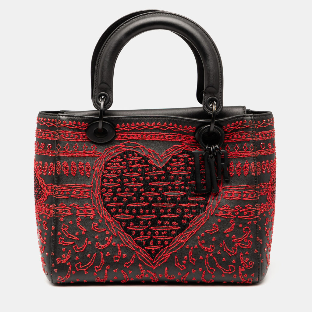 Dior Black/Red Medium Smooth Calfskin Embroidered Heart Playing Cards Lady Dior Dior Black/Red Medium Smooth Calfskin Embroidered Heart Playing Cards Lady Dior