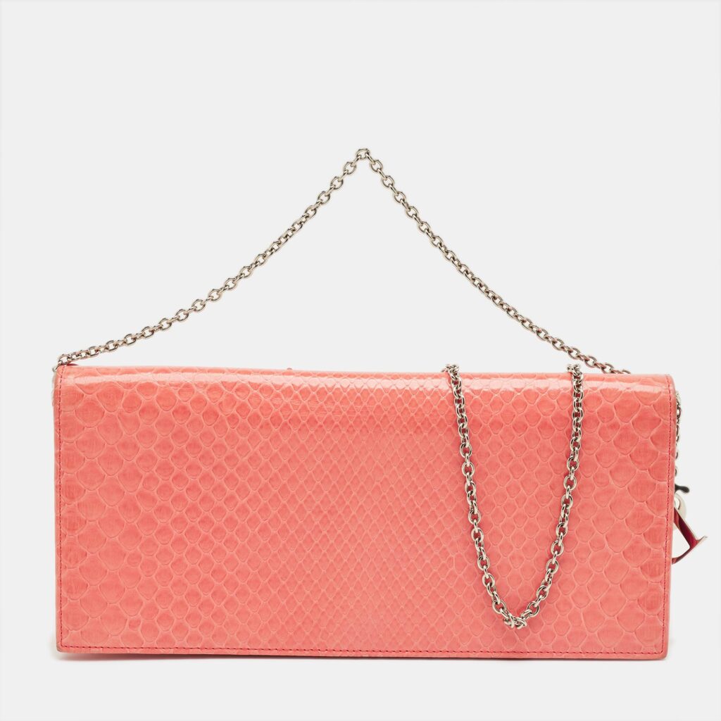 Dior Coral Orange Python Lady Dior Croisiere Chain Clutch Dior Coral Orange Python Lady Dior Croisiere Chain Clutch