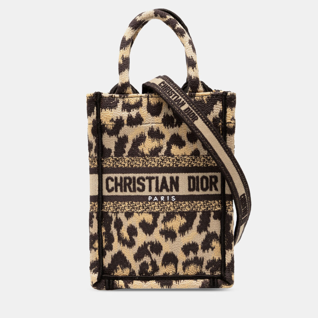 luxury-women-dior-used-handbags-p1237402-002.jpg Dior Brown Mizza Mini Embroidered Canvas Leopard Vertical Book Tote