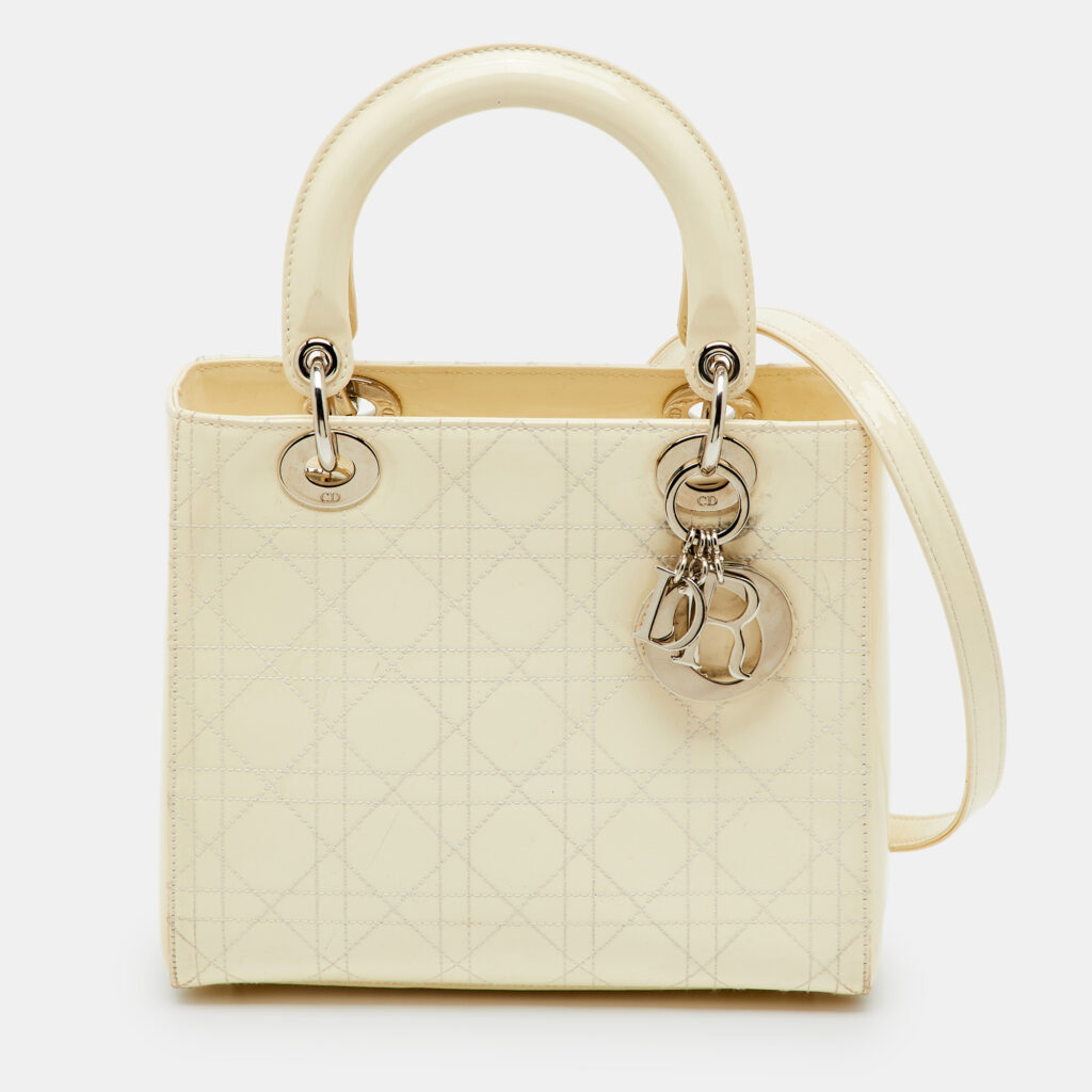 Dior Off White Cannage Patent Leather Medium Lady Dior Tote Dior Off White Cannage Patent Leather Medium Lady Dior Tote