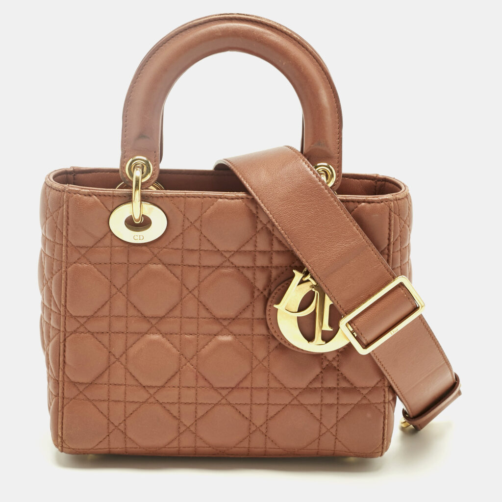 luxury-women-dior-used-handbags-p1237461-001-1.jpg Dior Brown Cannage Leather Small Lady Dior Tote