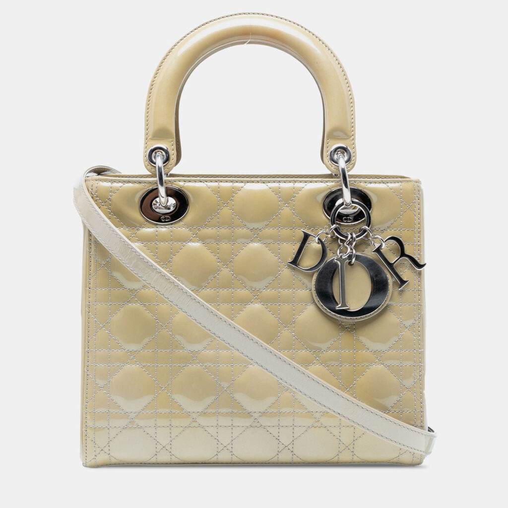 Dior Beige Brown Medium Patent Cannage Lady Dior Dior Beige Brown Medium Patent Cannage Lady Dior