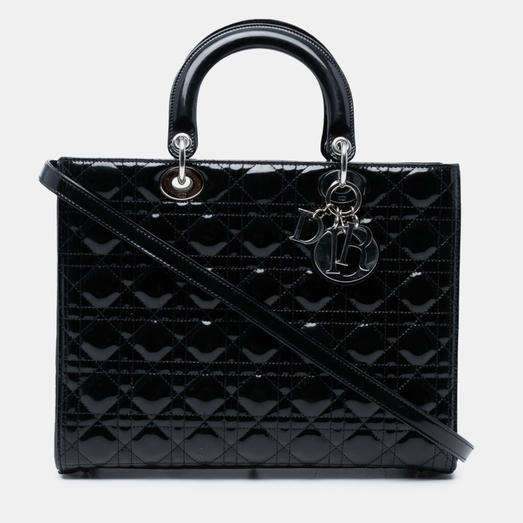 luxury-women-dior-used-handbags-p1237535-004-1.jpg Dior Black Large Patent Cannage Lady Dior