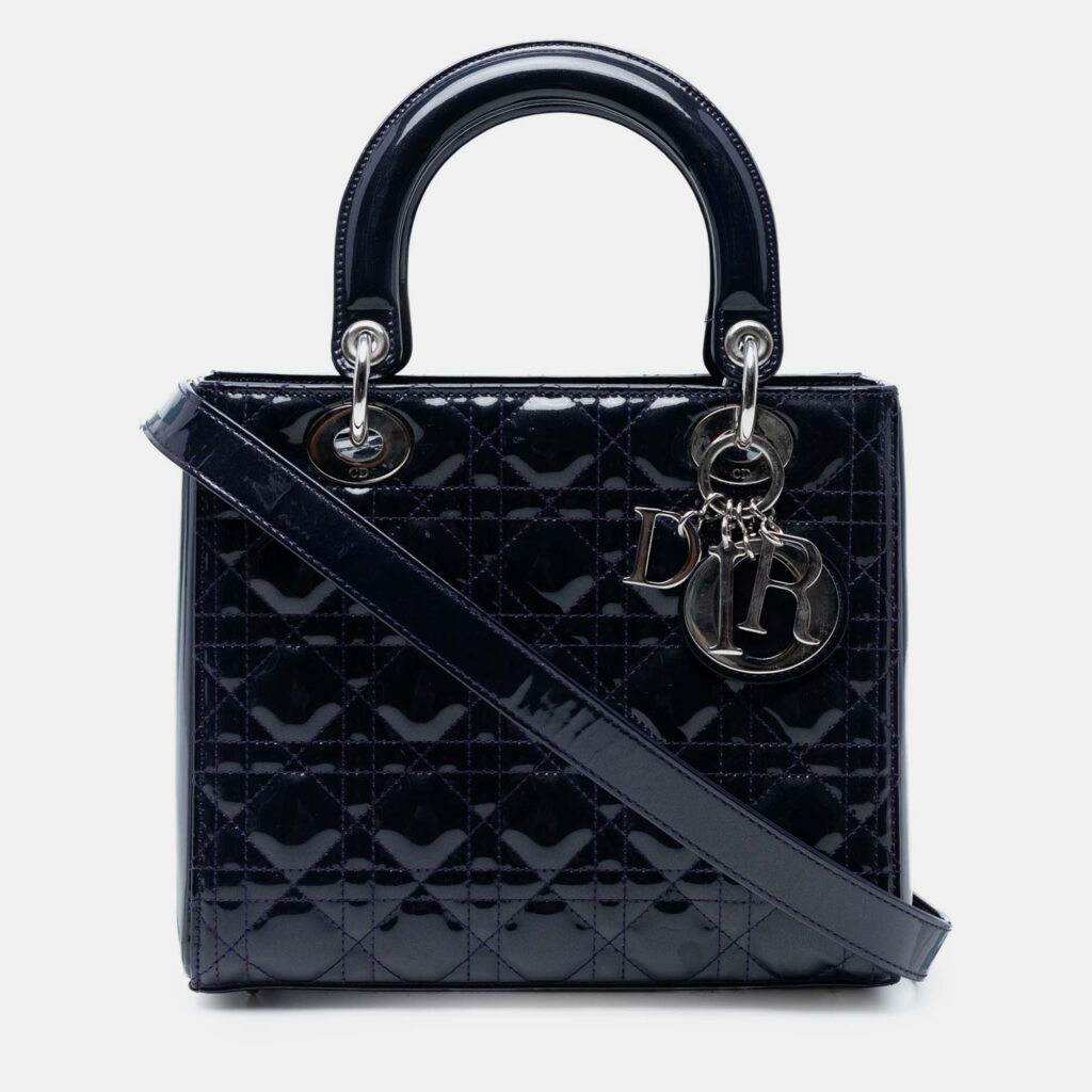 Dior Navy Blue Medium Patent Cannage Lady Dior Dior Navy Blue Medium Patent Cannage Lady Dior