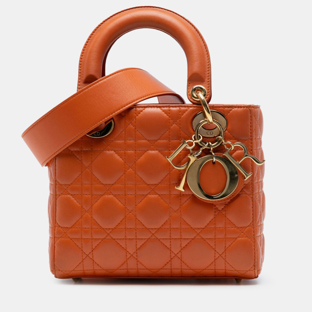 luxury-women-dior-used-handbags-p1237549-007-1.jpg Dior Orange Small Lambskin Cannage MyABCDior Lady Dior