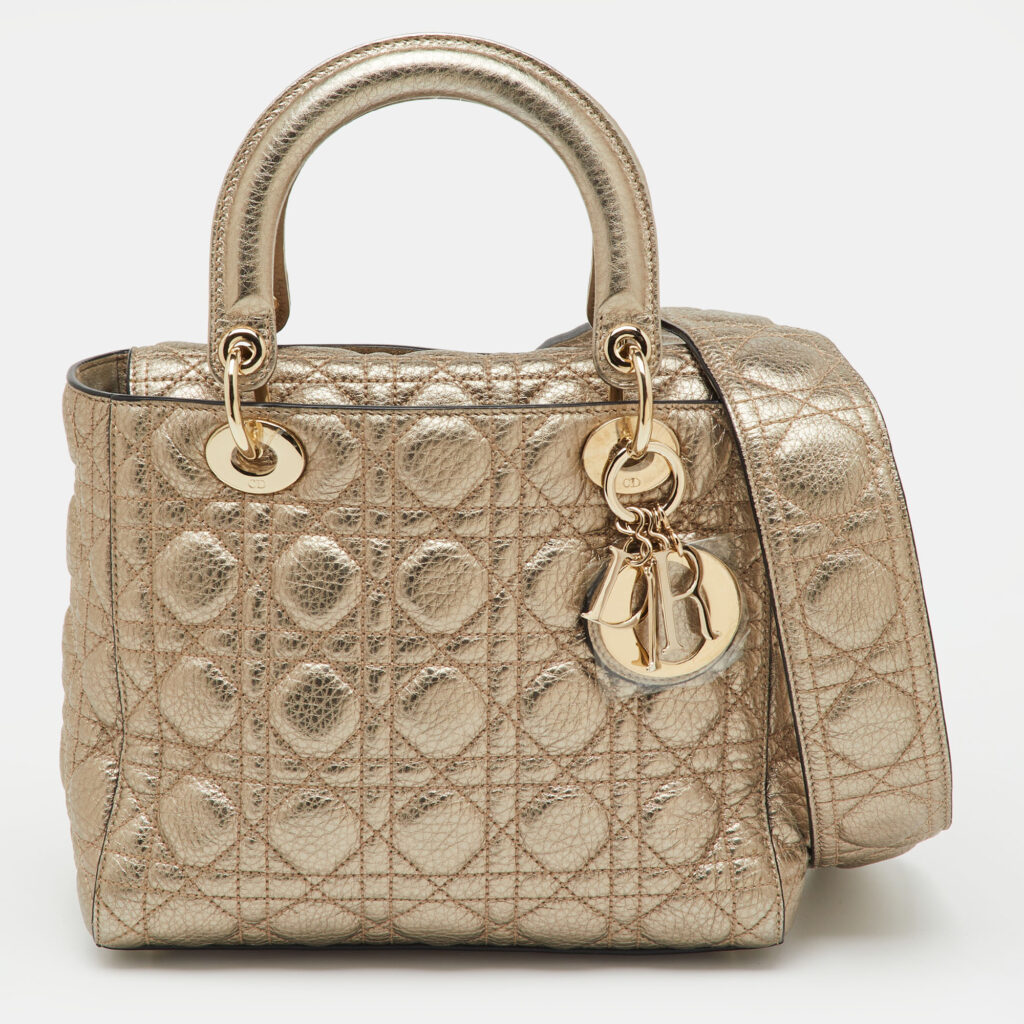 luxury-women-dior-used-handbags-p1237813-001-1.jpg Dior Metallic Gold Cannage Soft Leather Medium Lady Dior Tote