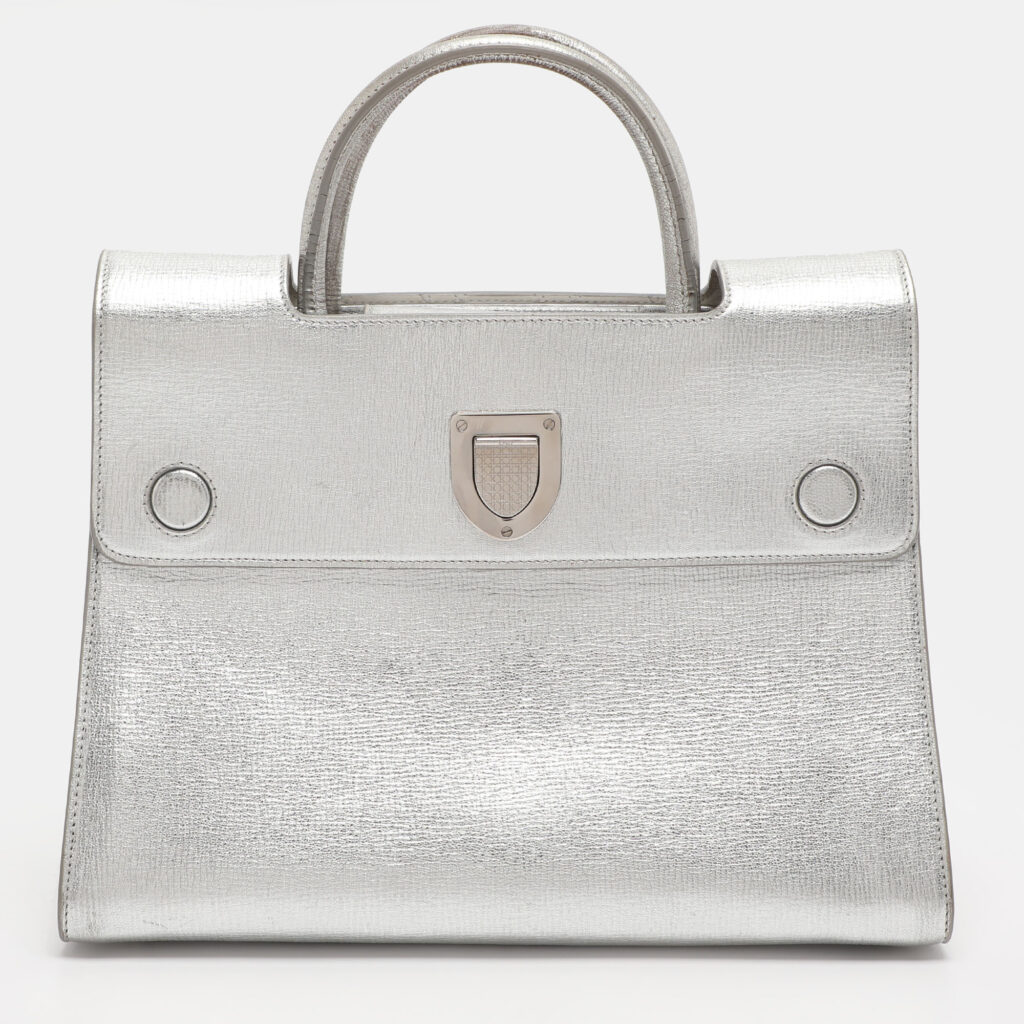 Dior Metallic Silver Leather Medium Diorever Bag