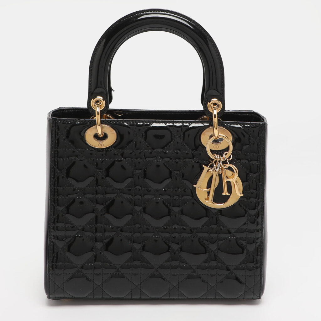 Dior Black Cannage Patent Leather Medium Lady Dior Tote Dior Black Cannage Patent Leather Medium Lady Dior Tote
