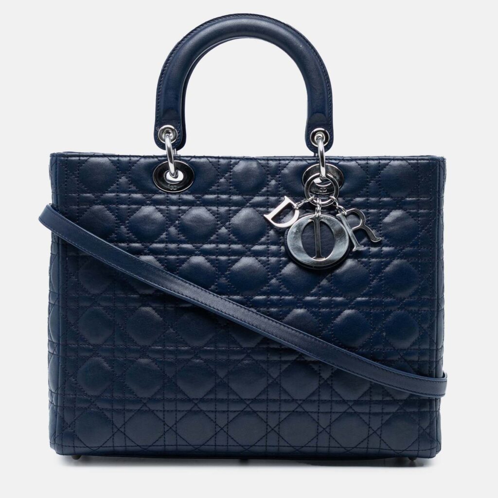 luxury-women-dior-used-handbags-p1239733-002.jpg Dior Blue Large Lambskin Cannage Lady Dior