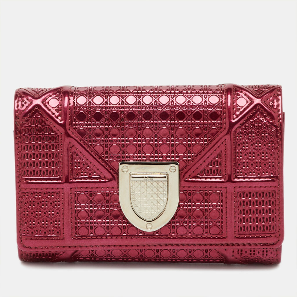 Dior Red Micro Cannage Patent Leather Diorama Trifold Wallet