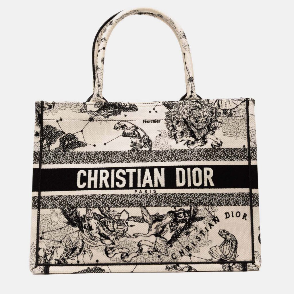 Dior Black White Medium Canvas Embroidered Zodiac Toile De Jouy Book Tote Dior Black White Medium Canvas Embroidered Zodiac Toile De Jouy Book Tote