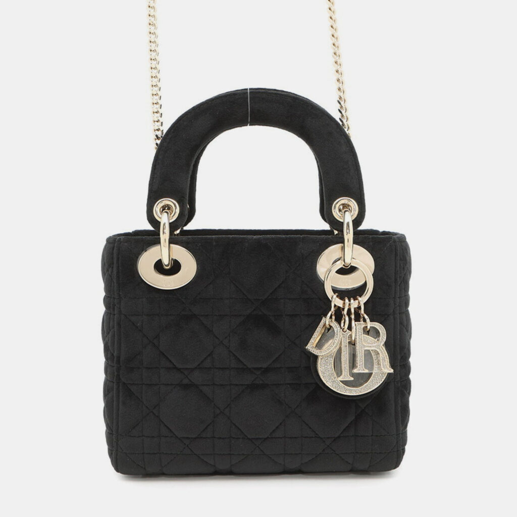 Christian Dior Handbag Lady Cannage Mini Velour Shoulder Bag Black Christian Dior Handbag Lady Cannage Mini Velour Shoulder Bag Black