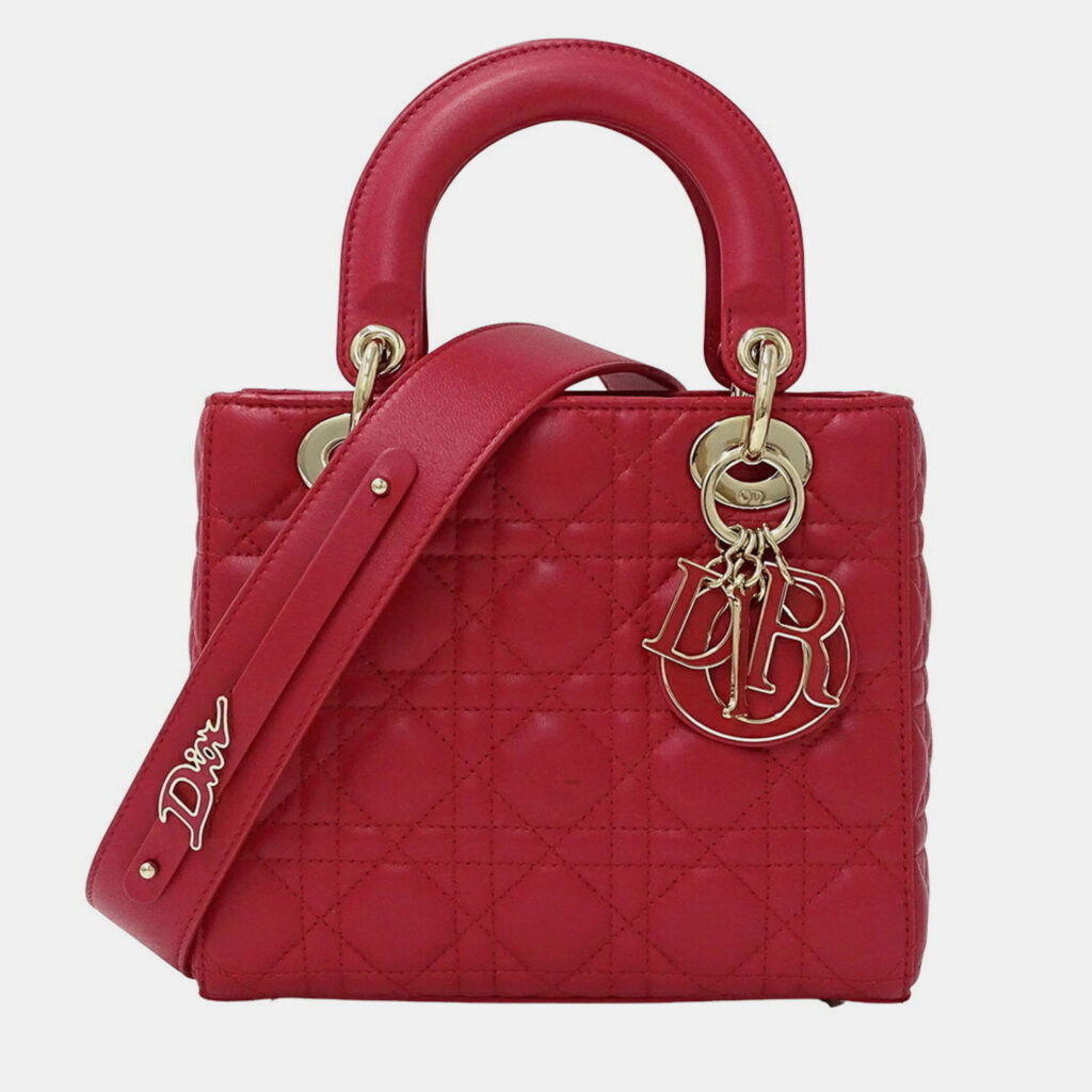 Christian Dior Dior Lady Small Leather Handbag Pink And Red Christian Dior Dior Lady Small Leather Handbag Pink And Red