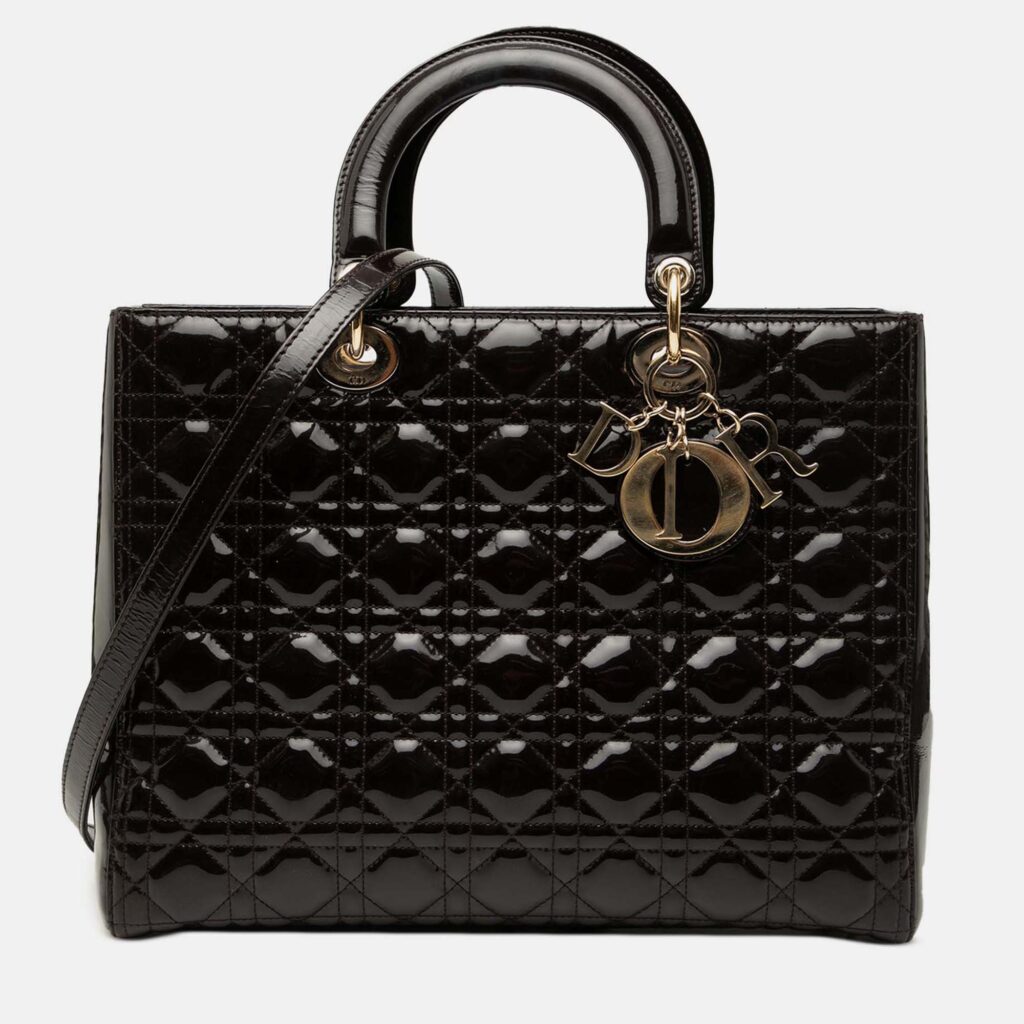Dior Brown Large Patent Cannage Lady Dior