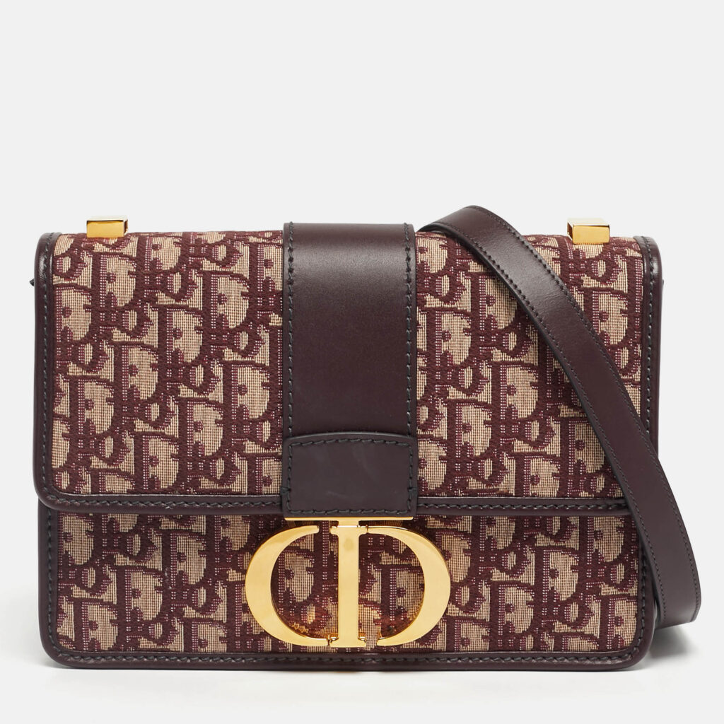 Dior Burgundy Oblique Canvas and Leather 30 Montaigne Shoulder Bag Dior Burgundy Oblique Canvas and Leather 30 Montaigne Shoulder Bag
