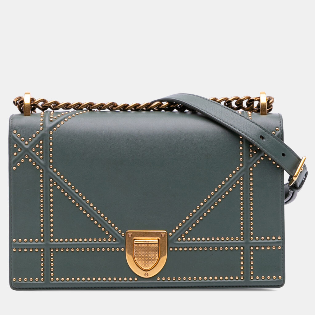 Dior Green Medium Studded Lambskin Diorama Flap Dior Green Medium Studded Lambskin Diorama Flap