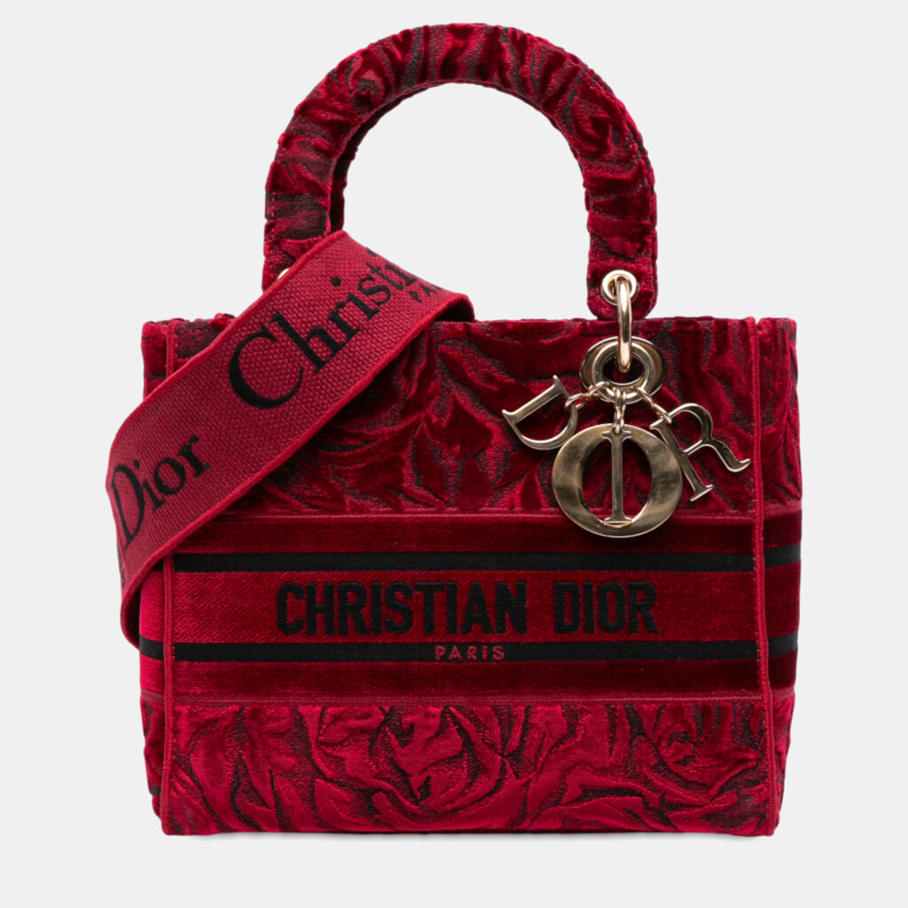 luxury-women-dior-used-handbags-p1240862-005-1.jpg Dior Red Medium Embroidered Velvet Roses Lady D Lite