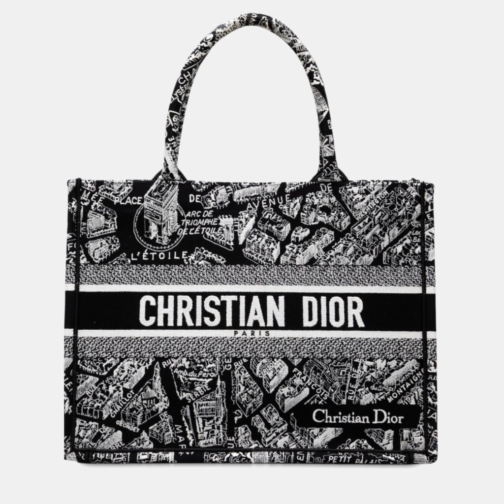 Dior Black Medium Canvas Embroidered Plan De Paris Book Tote Dior Black Medium Canvas Embroidered Plan De Paris Book Tote