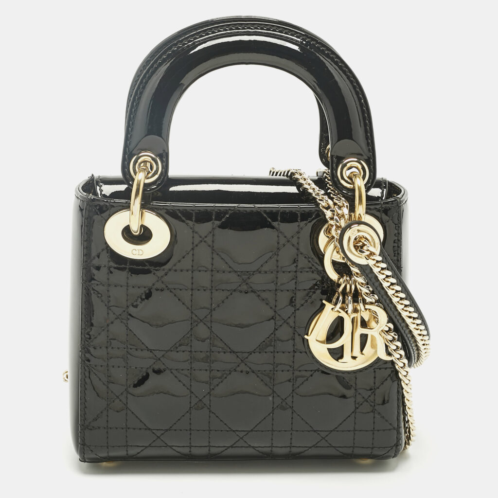 Dior Black Cannage Patent Leather Mini Lady Dior Tote Dior Black Cannage Patent Leather Mini Lady Dior Tote