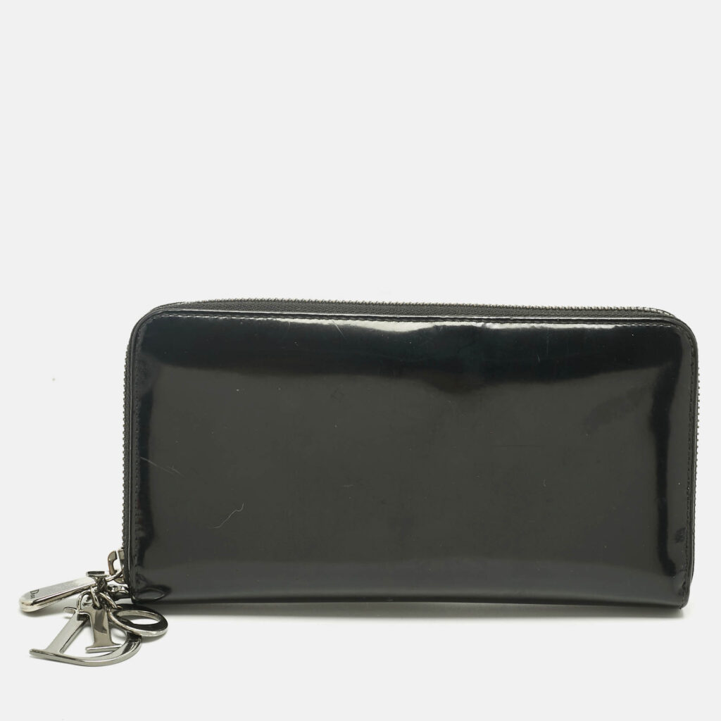 Dior Black Glossy Leather Lady Dior Zip Continental Wallet Dior Black Glossy Leather Lady Dior Zip Continental Wallet
