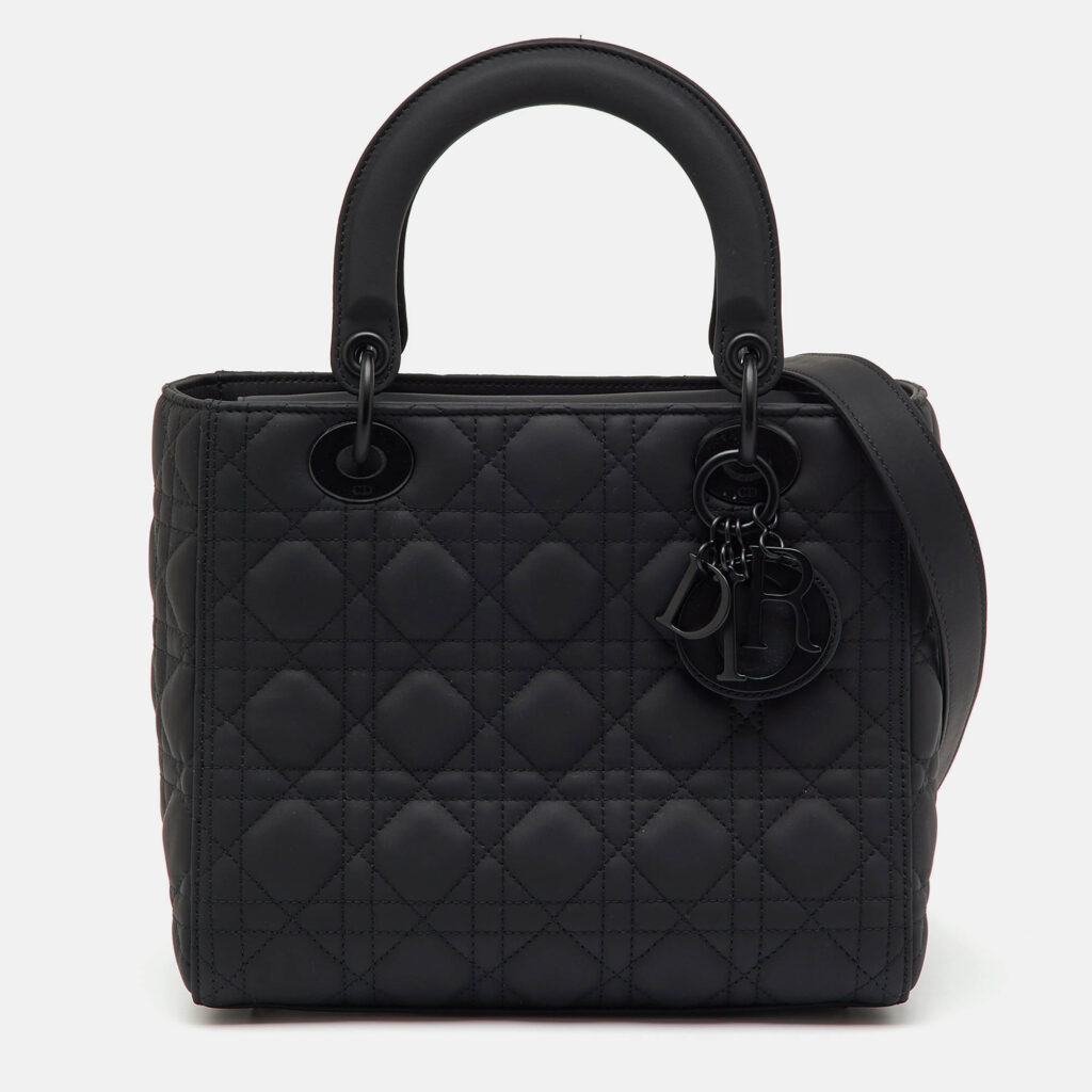 luxury-women-dior-used-handbags-p1241212-014.jpg Dior Black Cannage Leather Ultra Matte Medium Lady Dior Tote