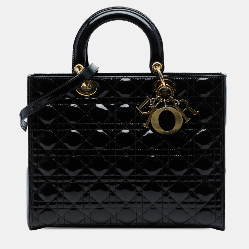 luxury-women-dior-used-handbags-p1241267-001.jpg Dior Black Large Patent Cannage Lady Dior