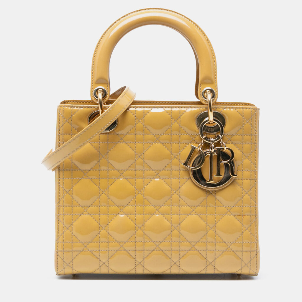 Dior Yellow Medium Patent Cannage Lady Dior Dior Yellow Medium Patent Cannage Lady Dior