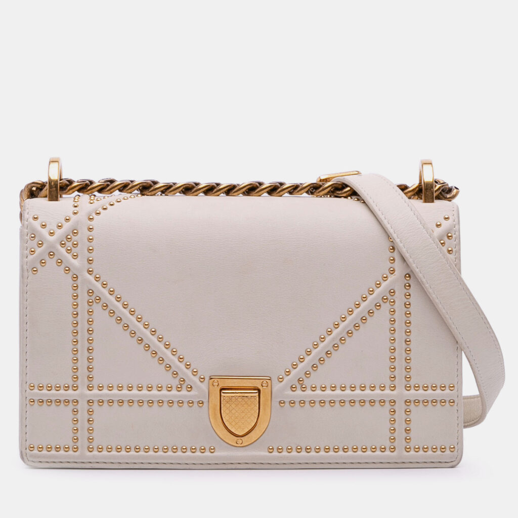 Dior White Small Lambskin Studded Diorama Flap Dior White Small Lambskin Studded Diorama Flap