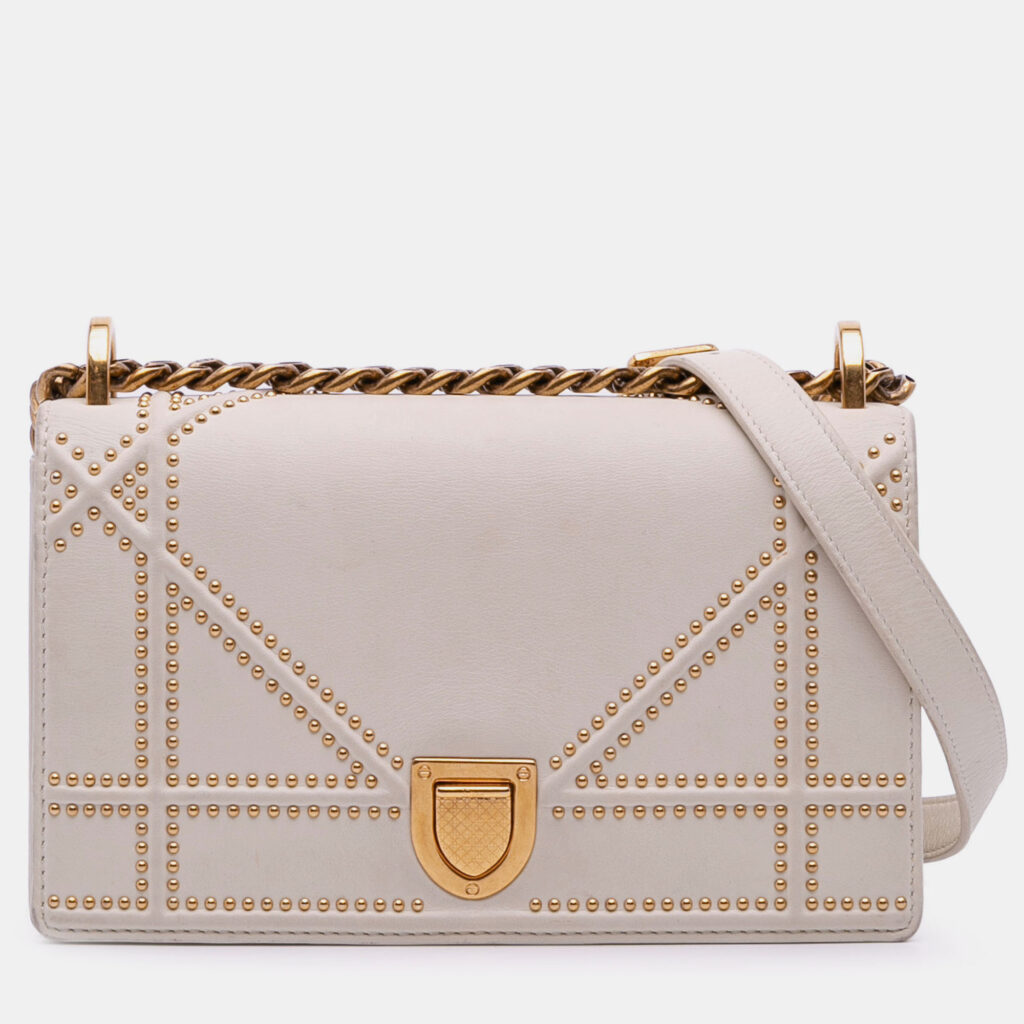 Dior White Small Lambskin Studded Diorama Flap Dior White Small Lambskin Studded Diorama Flap
