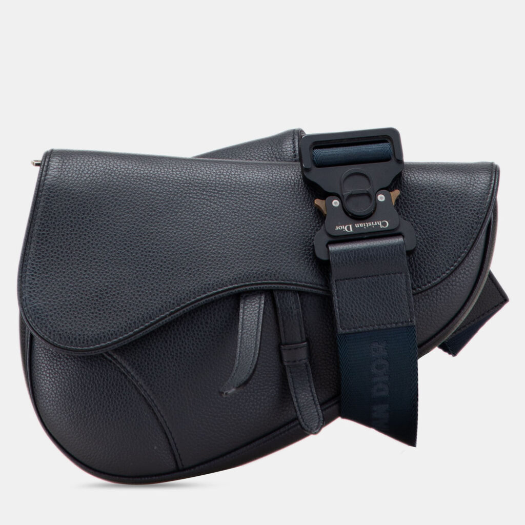 Dior Navy Blue Grained Calfskin Saddle Bag Dior Navy Blue Grained Calfskin Saddle Bag