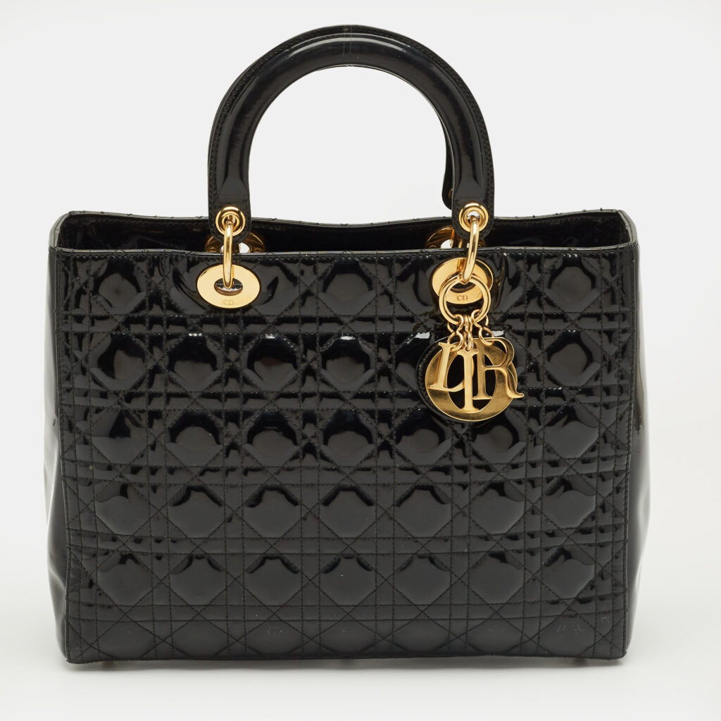 Dior Black Cannage Patent Leather Large Lady Dior Tote Dior Black Cannage Patent Leather Large Lady Dior Tote