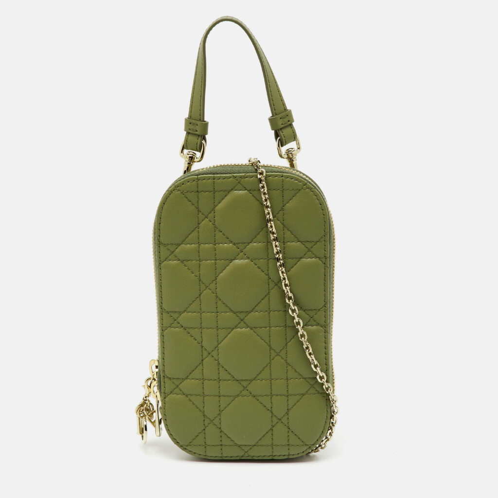 Dior Olive Green Cannage Leather Lady Dior Call'in Dior Phone Holder Dior Olive Green Cannage Leather Lady Dior Call'in Dior Phone Holder
